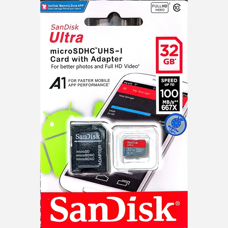 کارت حافظه microSDHC سن دیسک مدل Ultra A1 ظرفیت 32 گیگابایت به همراه آداپتور SD سرعت 100m/s با امکان خرید به صورت اقساطی